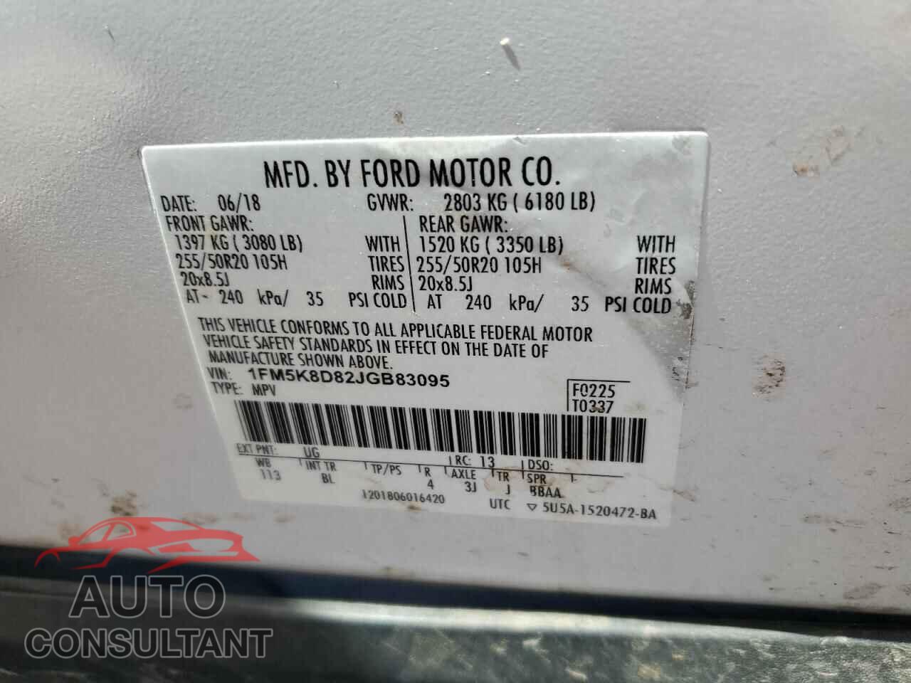 FORD EXPLORER 2018 - 1FM5K8D82JGB83095