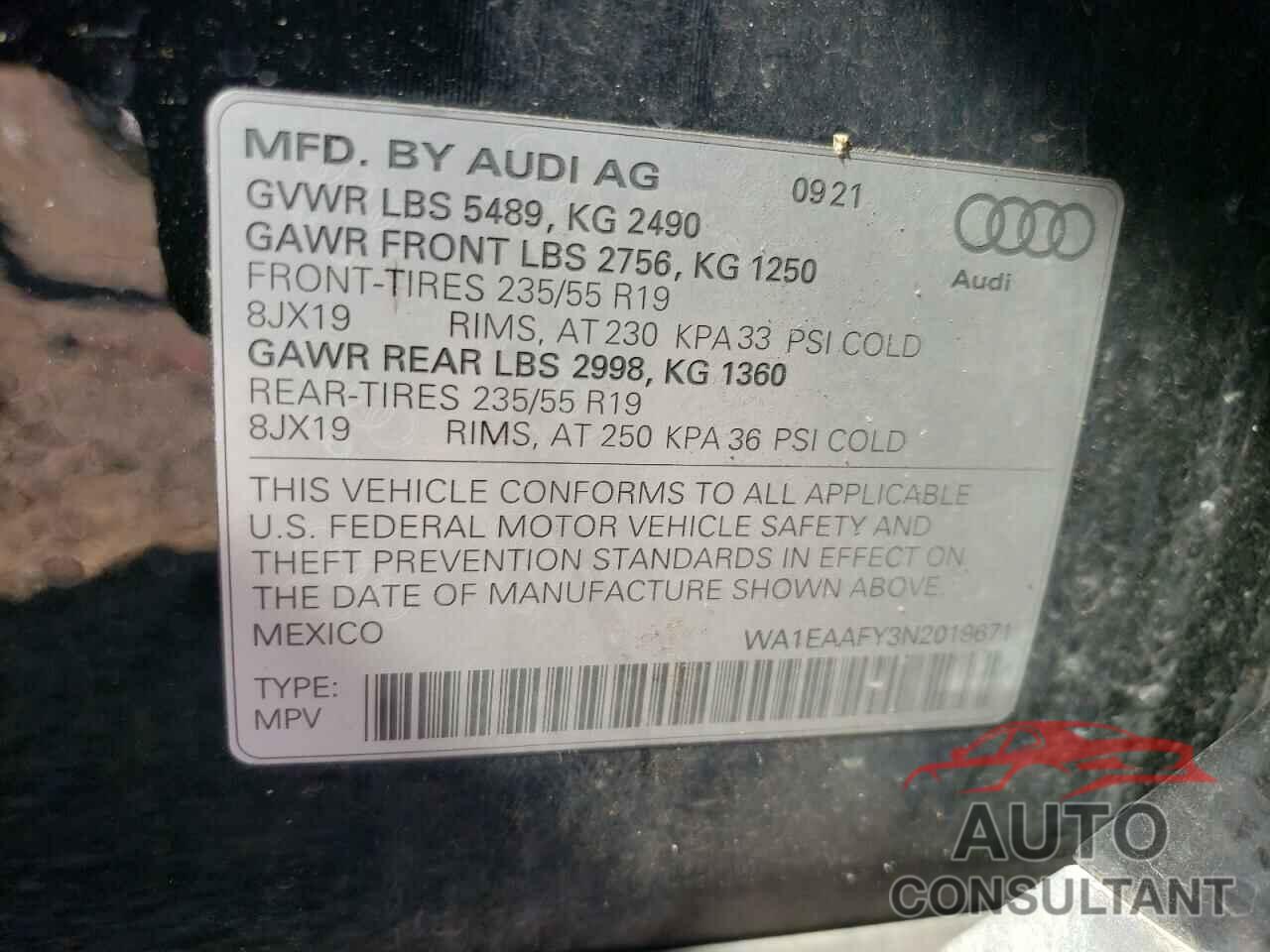 AUDI Q5 2022 - WA1EAAFY3N2019671