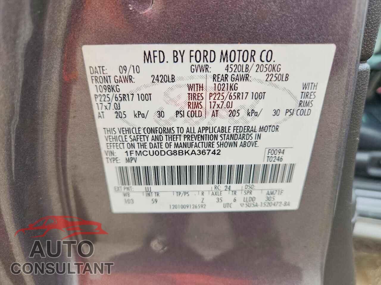 FORD ESCAPE 2011 - 1FMCU0DG8BKA36742