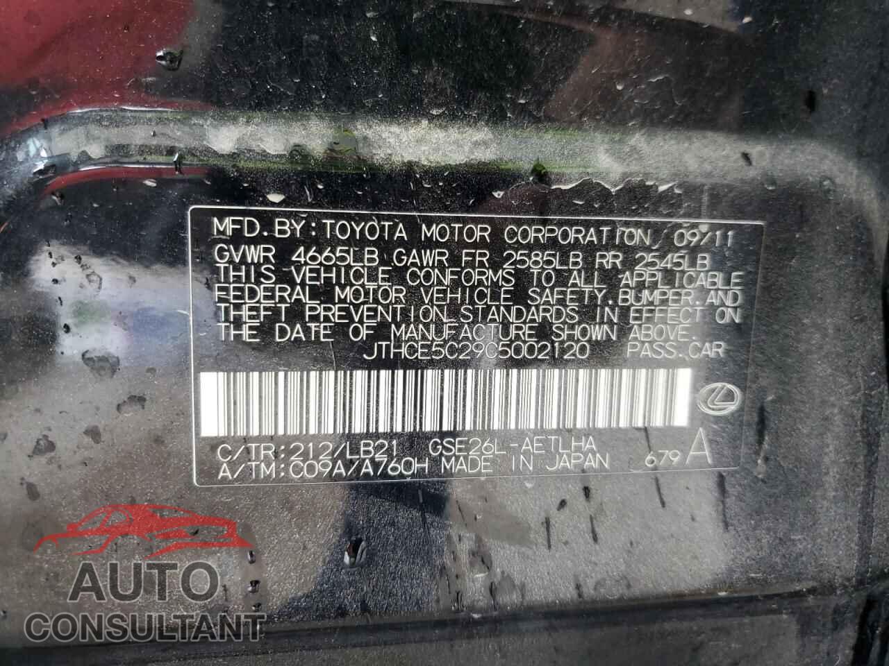 LEXUS IS 2012 - JTHCE5C29C5002120