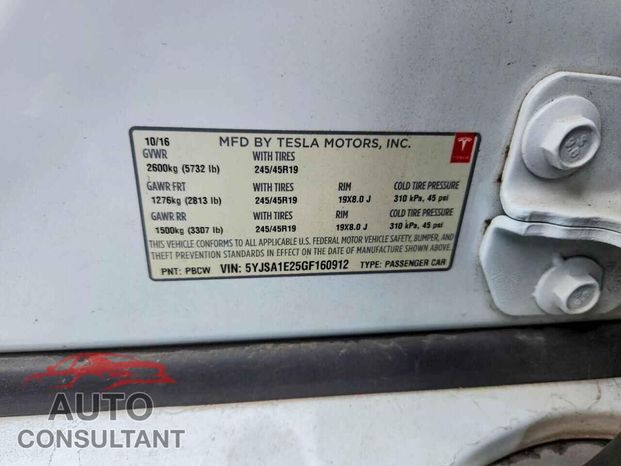 TESLA MODEL S 2016 - 5YJSA1E25GF160912