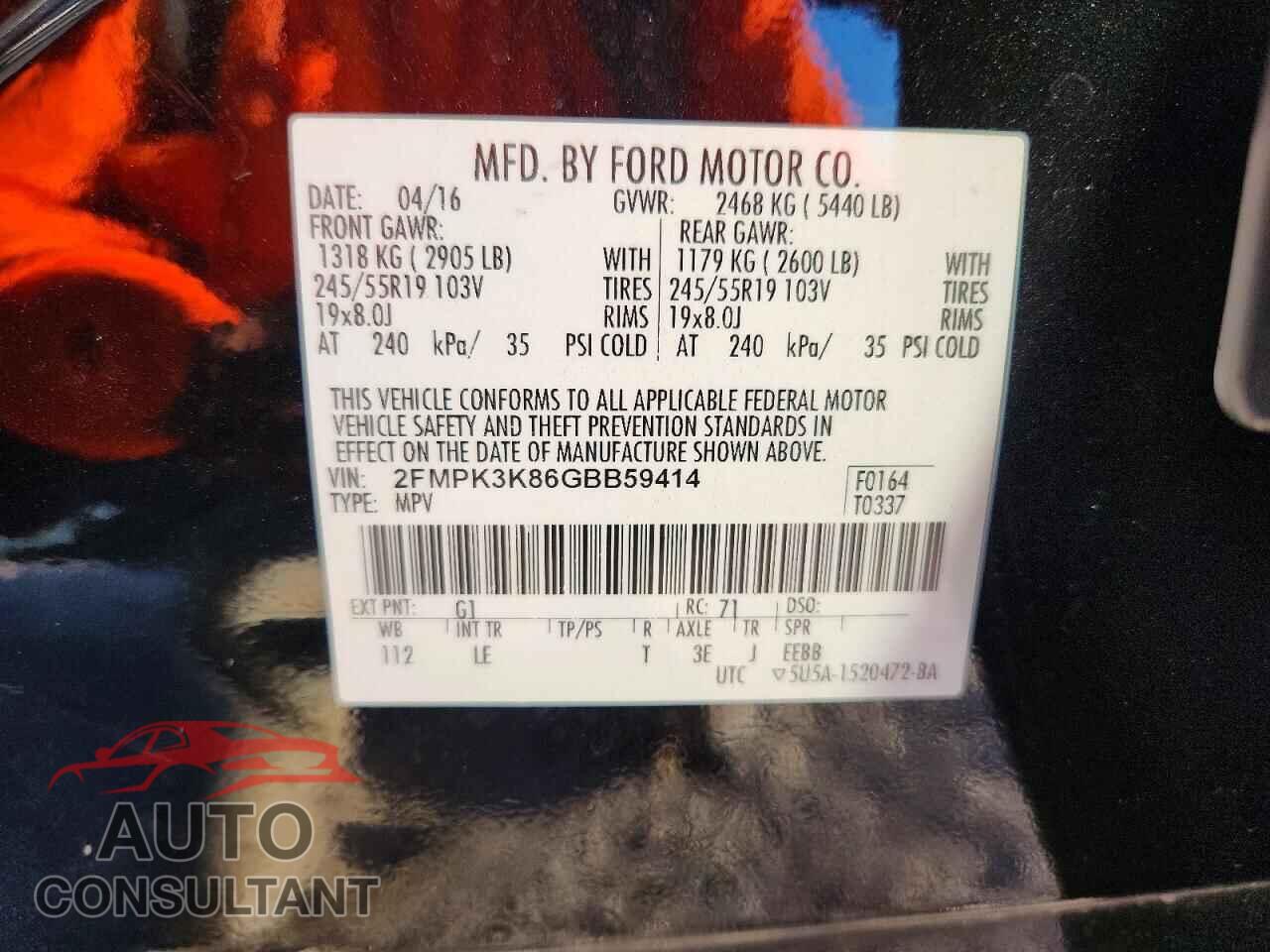 FORD EDGE 2016 - 2FMPK3K86GBB59414