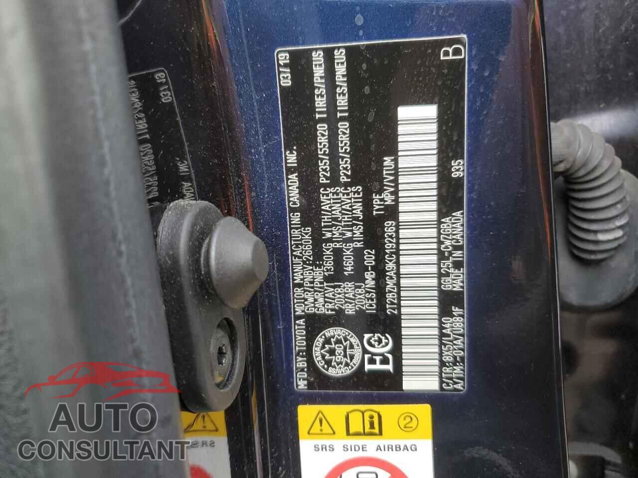 LEXUS RX350 2019 - 2T2BZMCA9KC192369