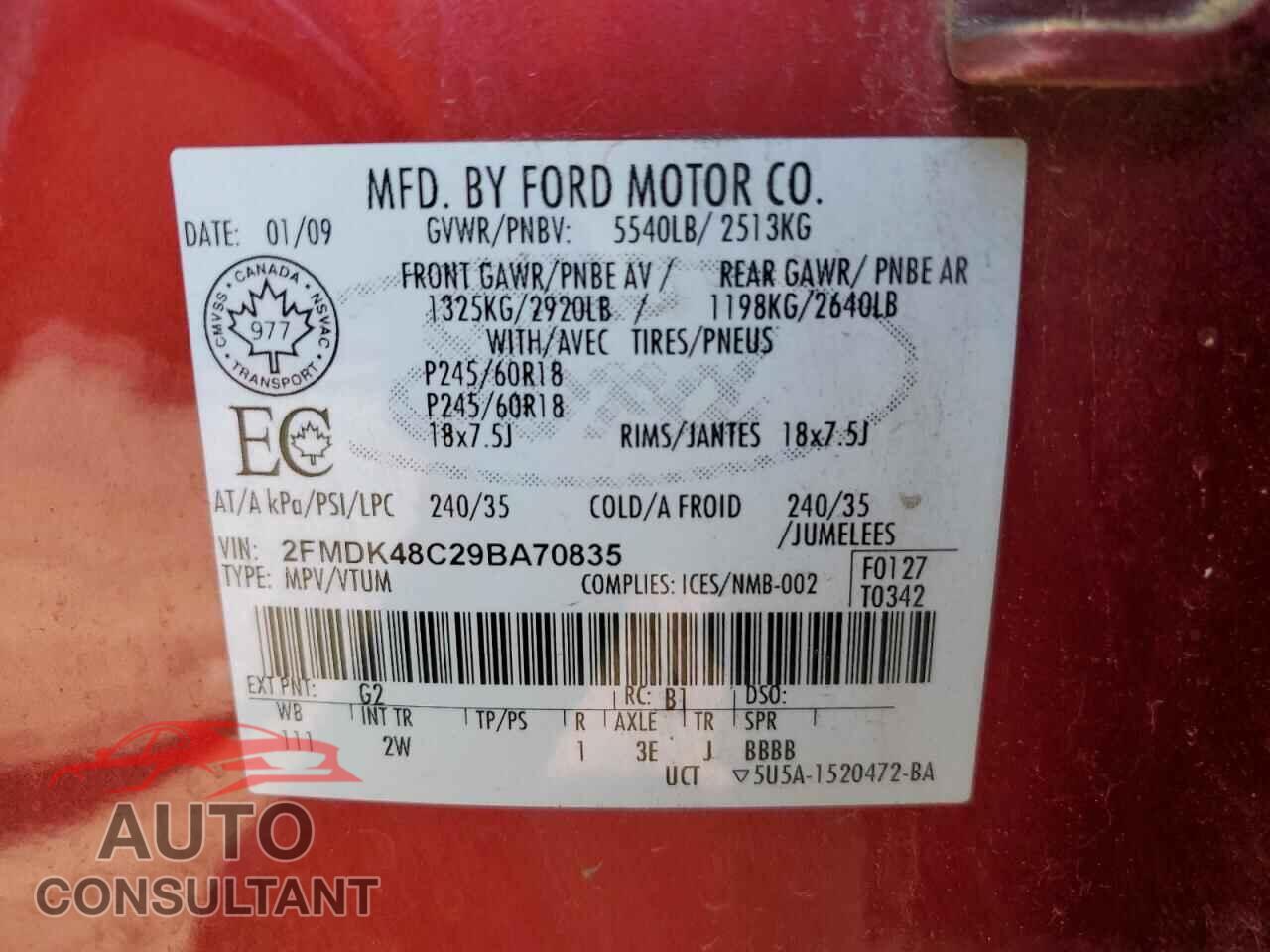 FORD EDGE 2009 - 2FMDK48C29BA70835
