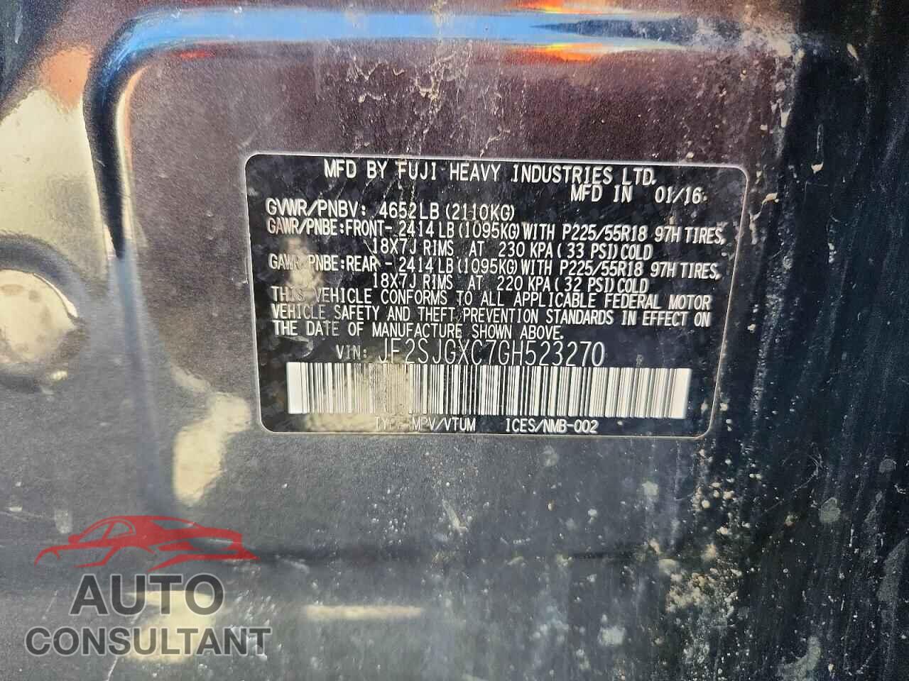 SUBARU FORESTER 2016 - JF2SJGXC7GH523270