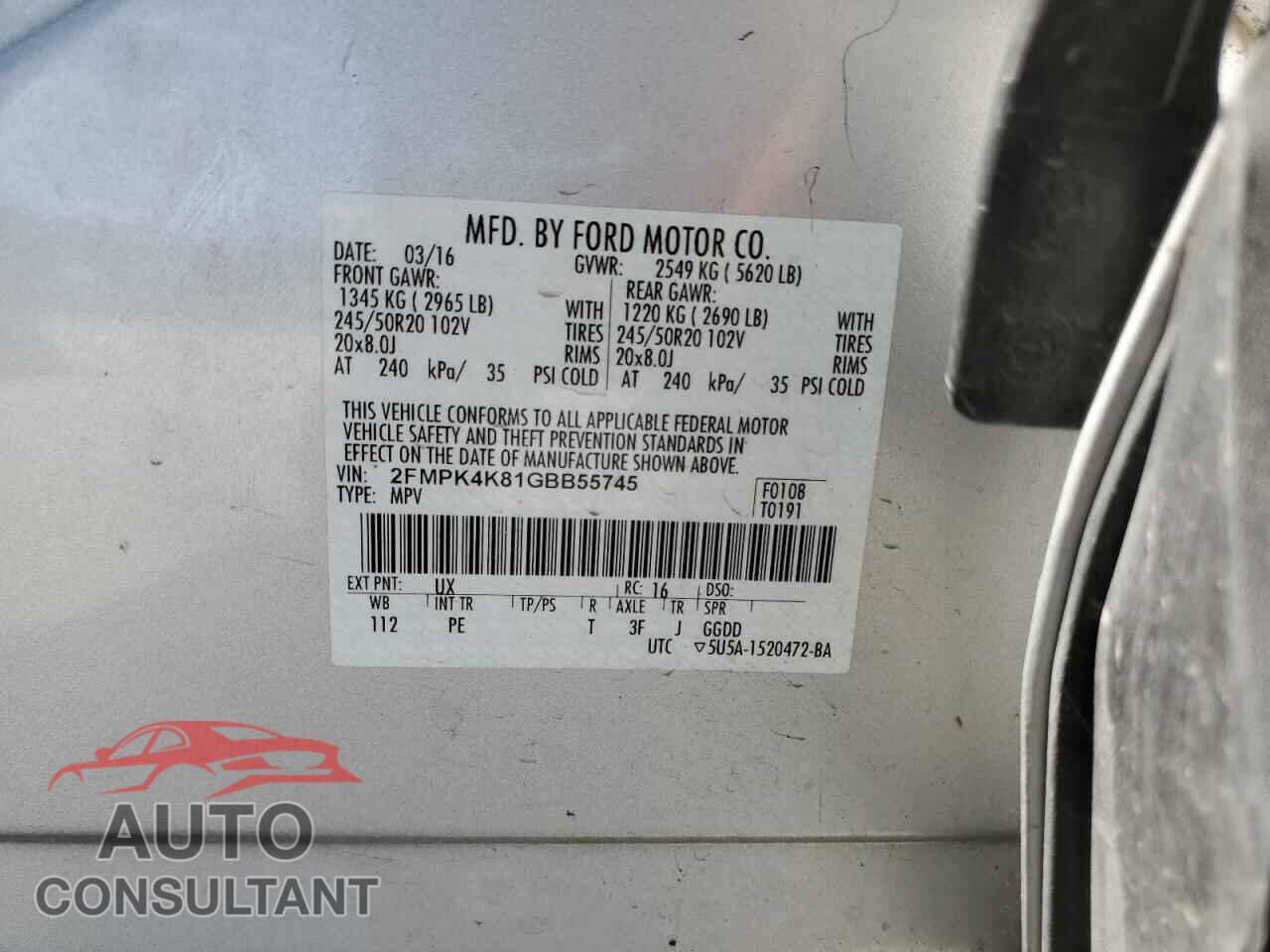 FORD EDGE 2016 - 2FMPK4K81GBB55745