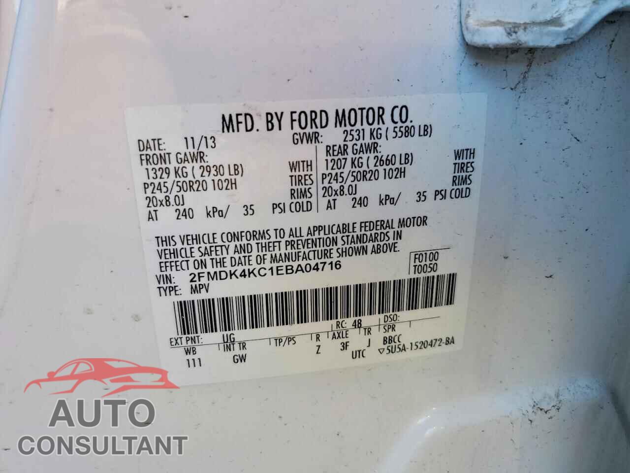 FORD EDGE 2014 - 2FMDK4KC1EBA04716