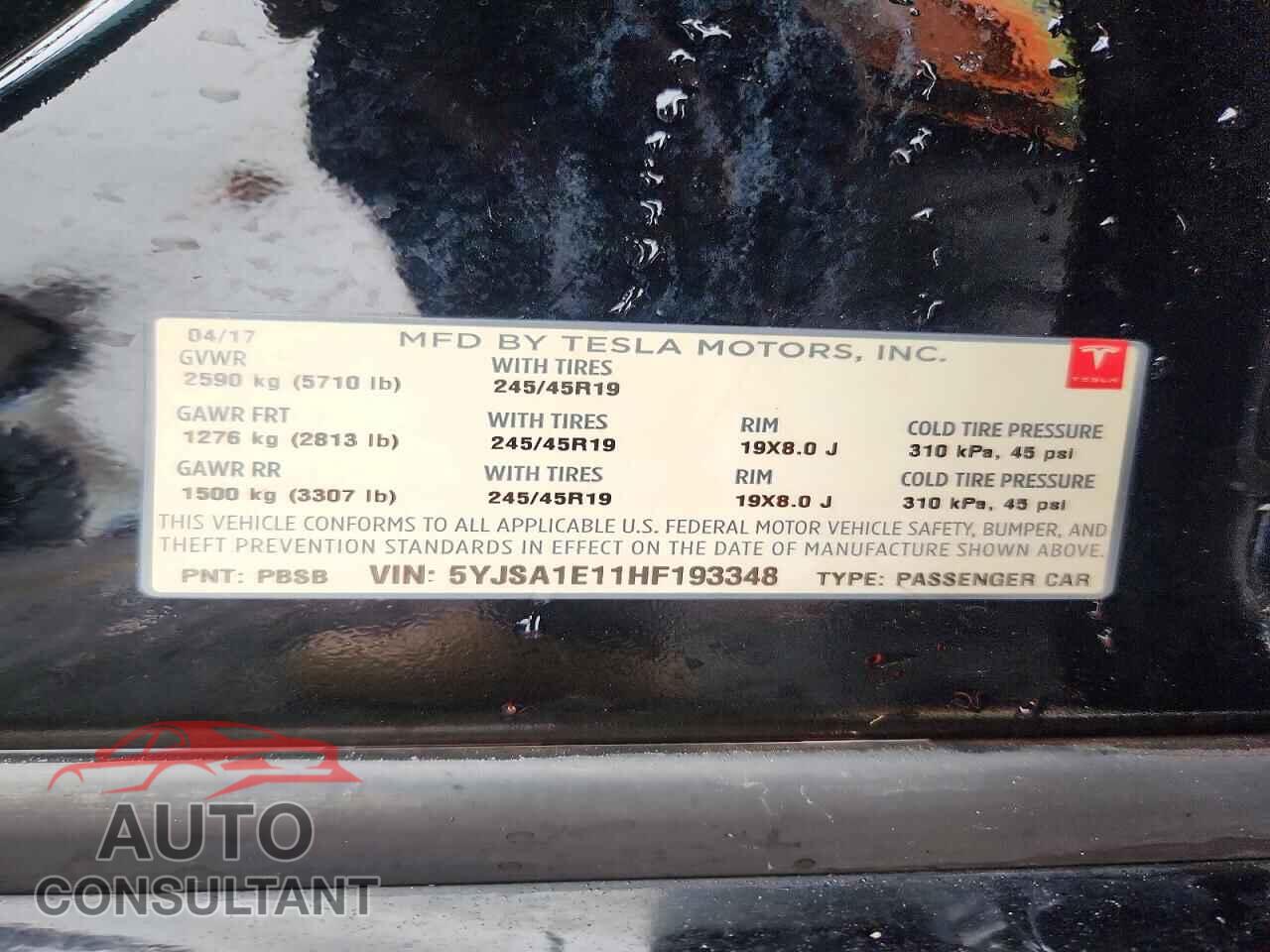 TESLA MODEL S 2017 - 5YJSA1E11HF193348