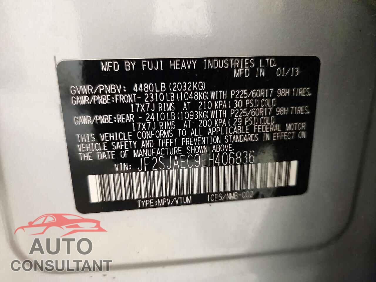 SUBARU FORESTER 2014 - JF2SJAEC9EH406836