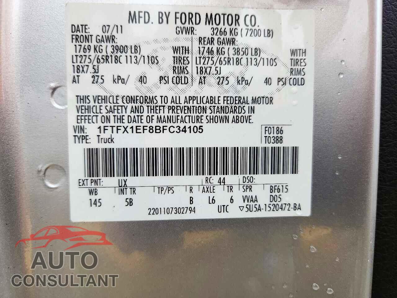 FORD F150 2011 - 1FTFX1EF8BFC34105
