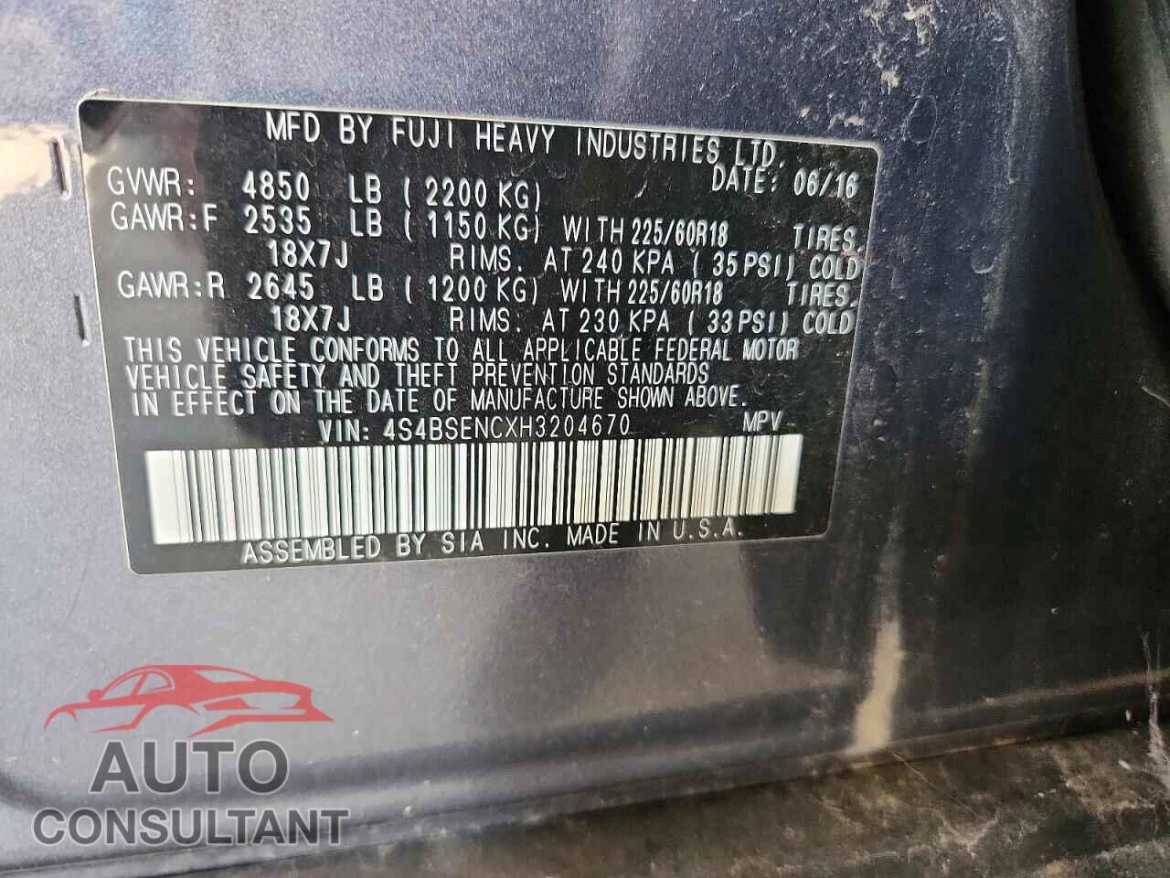 SUBARU OUTBACK 2017 - 4S4BSENCXH3204670