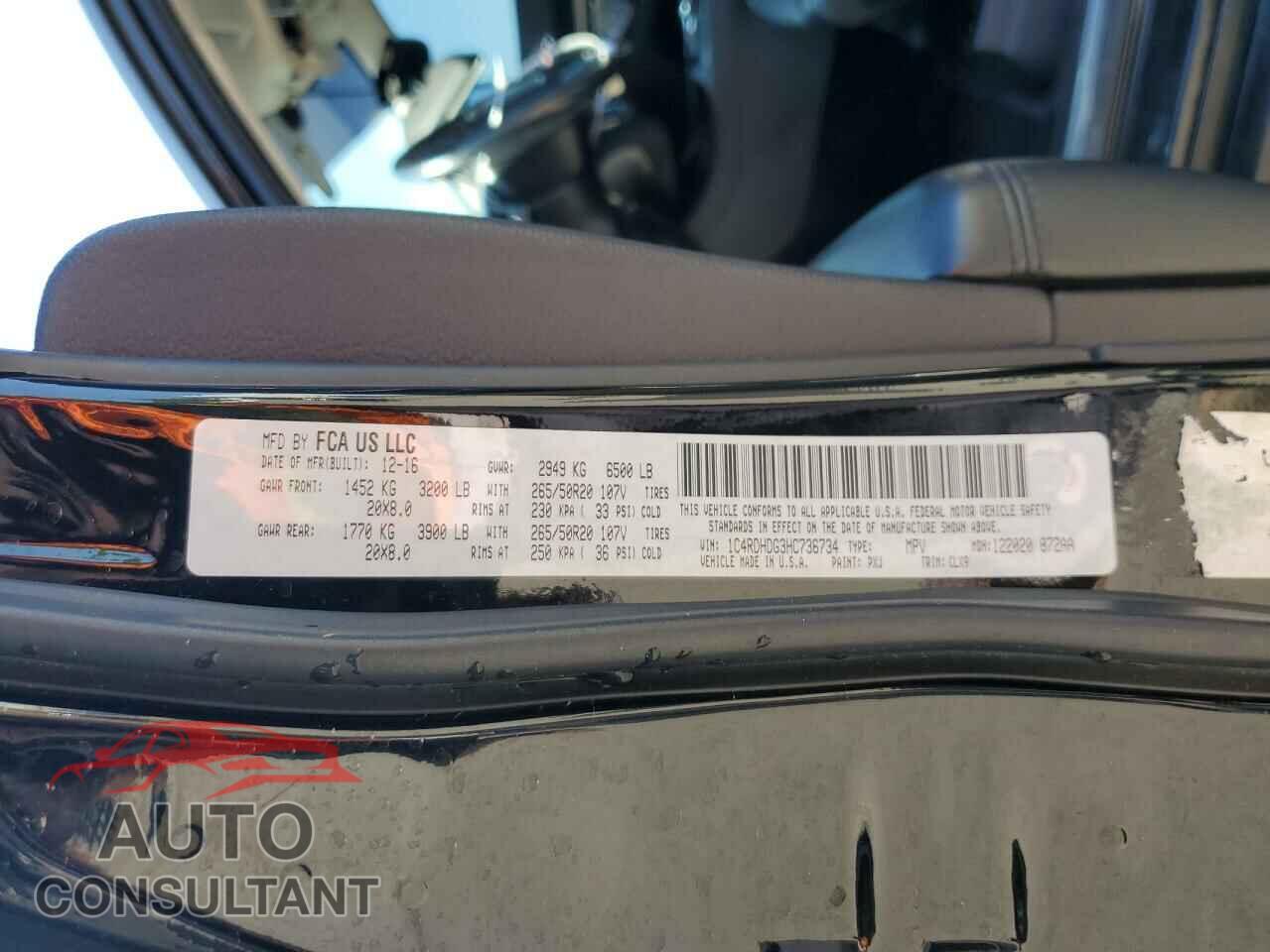 DODGE DURANGO 2017 - 1C4RDHDG3HC736734