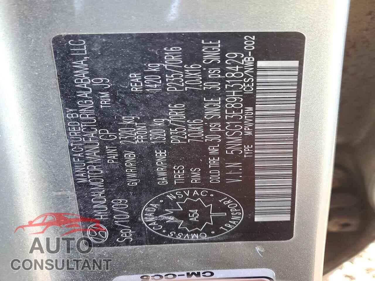 HYUNDAI SANTA FE 2009 - 5NMSG13E89H318429