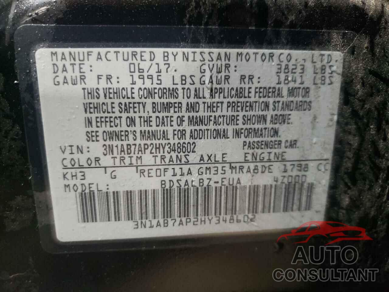 NISSAN SENTRA 2017 - 3N1AB7AP2HY348602