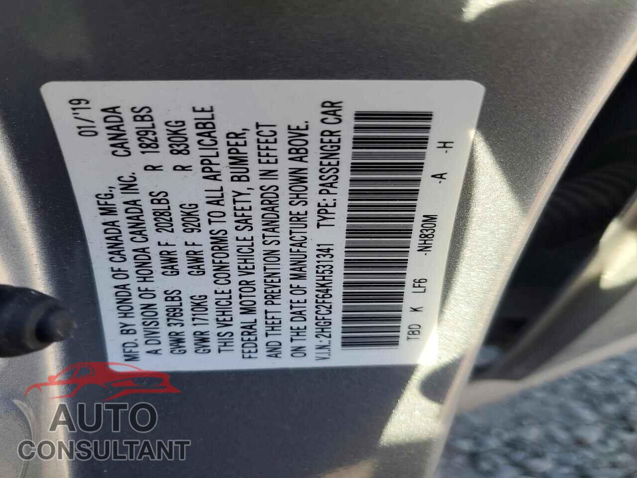 HONDA CIVIC 2019 - 2HGFC2F64KH531341