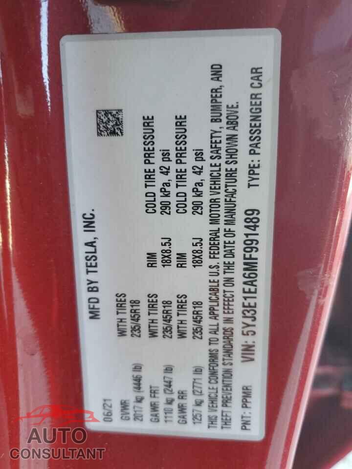 TESLA MODEL 3 2021 - 5YJ3E1EA6MF991489