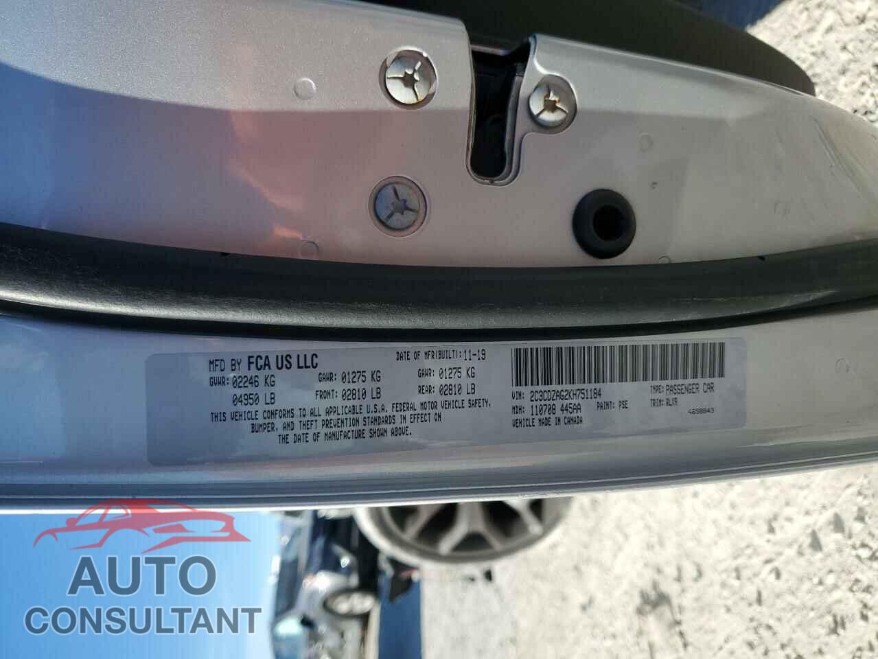 DODGE CHALLENGER 2019 - 2C3CDZAG2KH751184