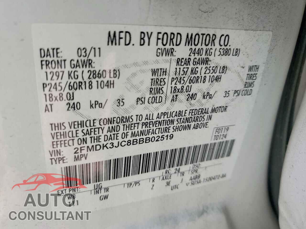 FORD EDGE 2011 - 2FMDK3JC8BBB02519