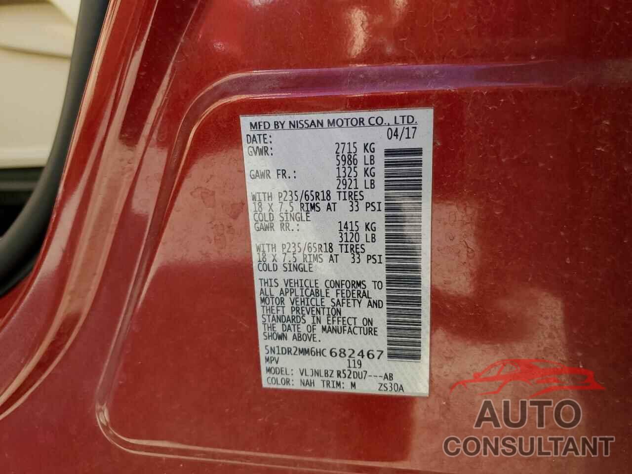 NISSAN PATHFINDER 2017 - 5N1DR2MM6HC682467