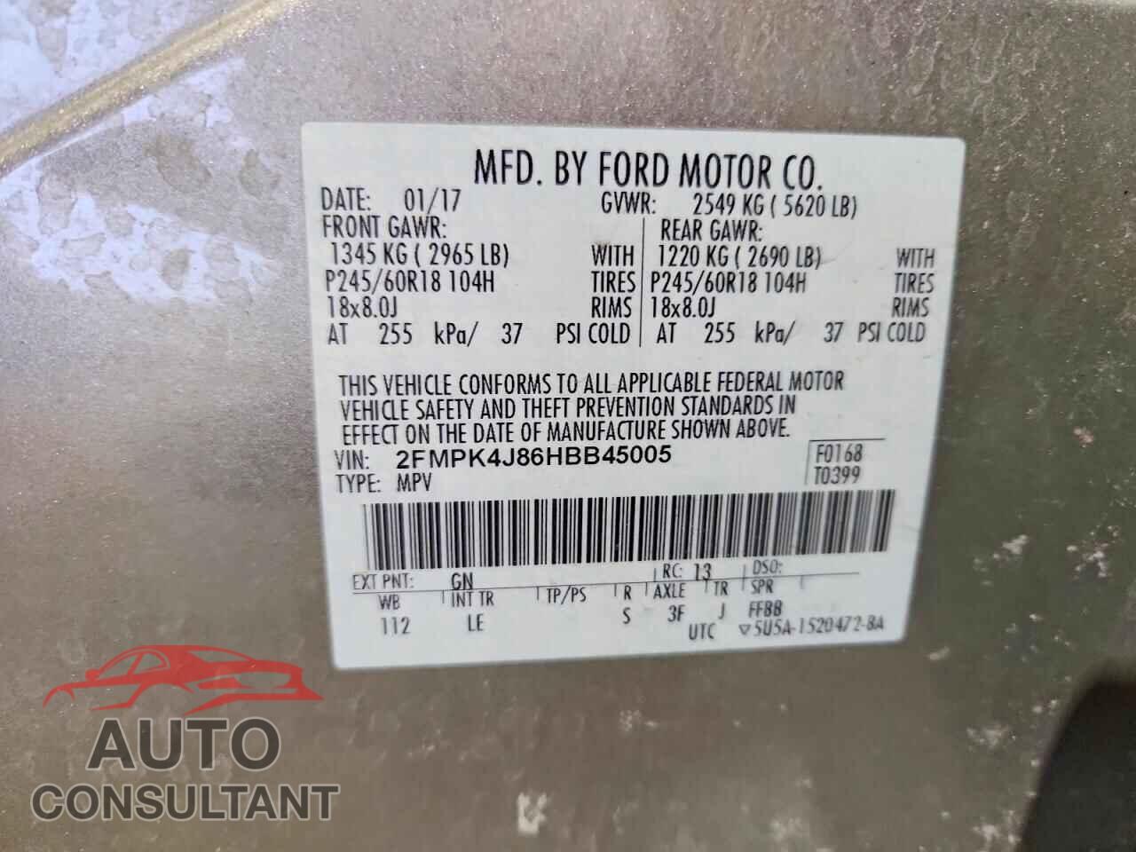 FORD EDGE 2017 - 2FMPK4J86HBB45005