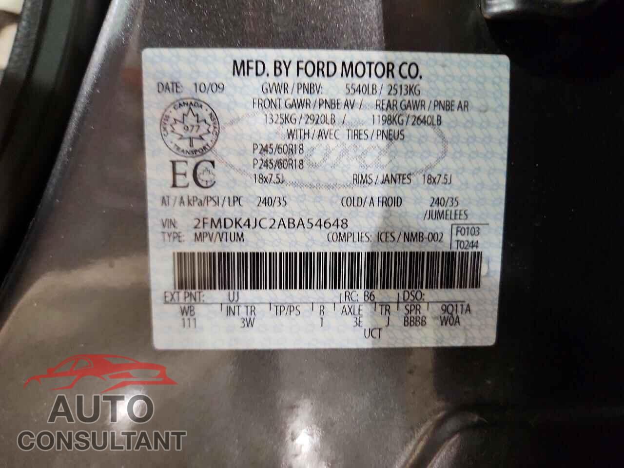 FORD EDGE 2010 - 2FMDK4JC2ABA54648