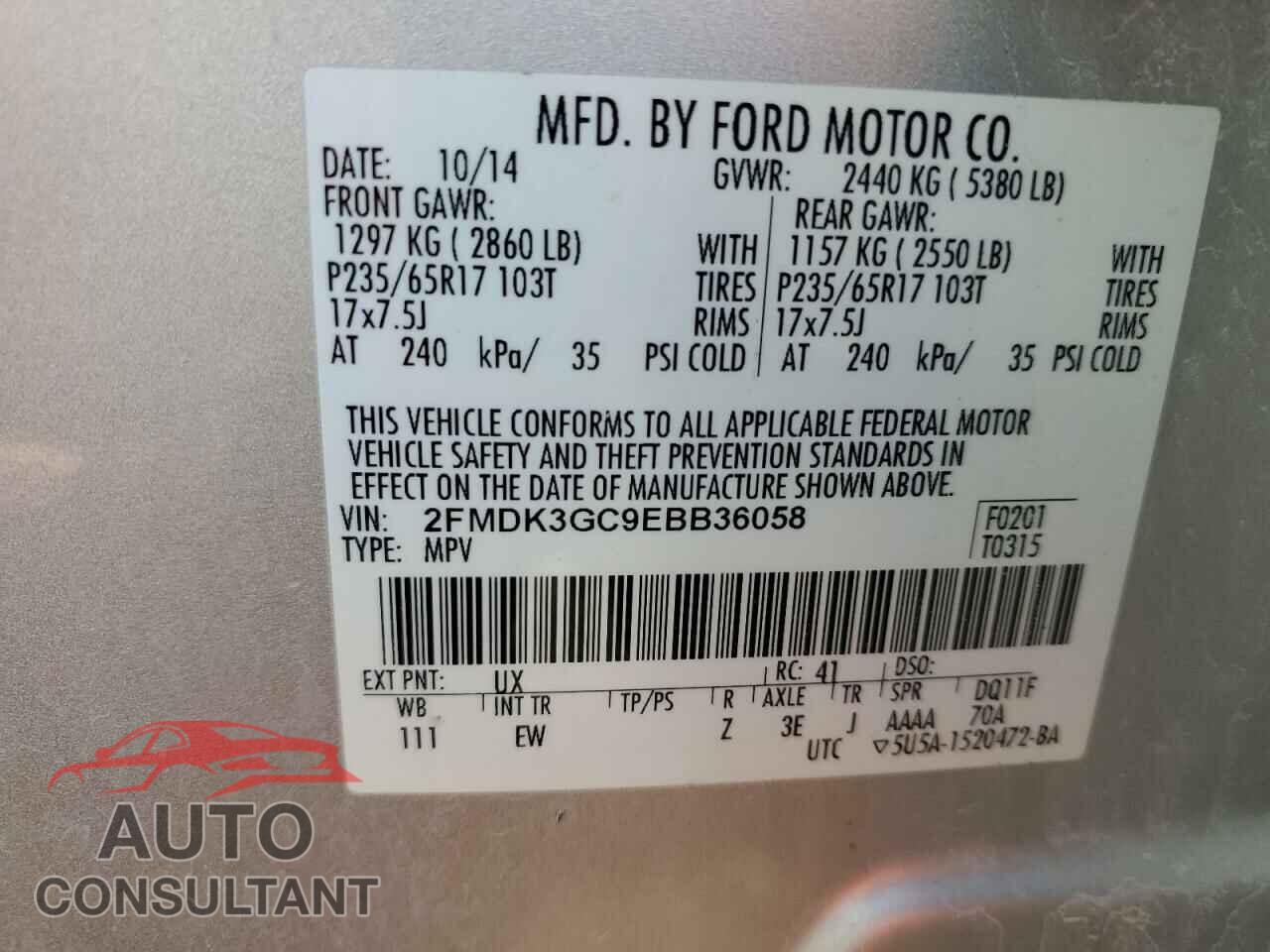 FORD EDGE 2014 - 2FMDK3GC9EBB36058