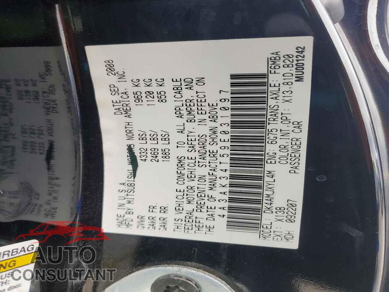 MITSUBISHI ECLIPSE 2009 - 4A3AK34T59E031097