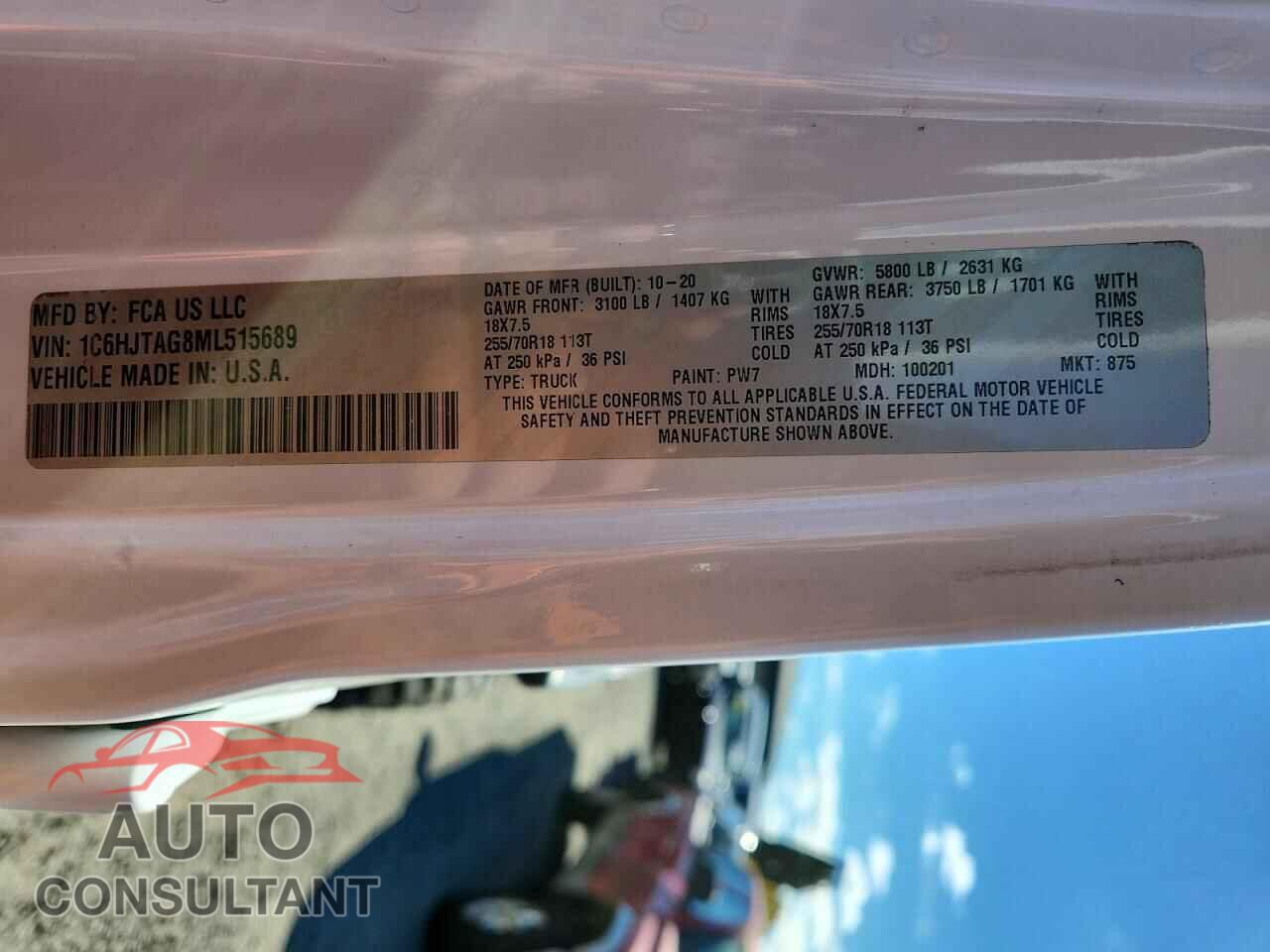 JEEP GLADIATOR 2021 - 1C6HJTAG8ML515689