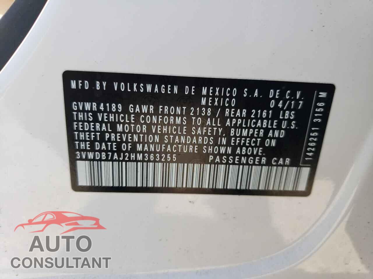 VOLKSWAGEN JETTA 2017 - 3VWDB7AJ2HM363255