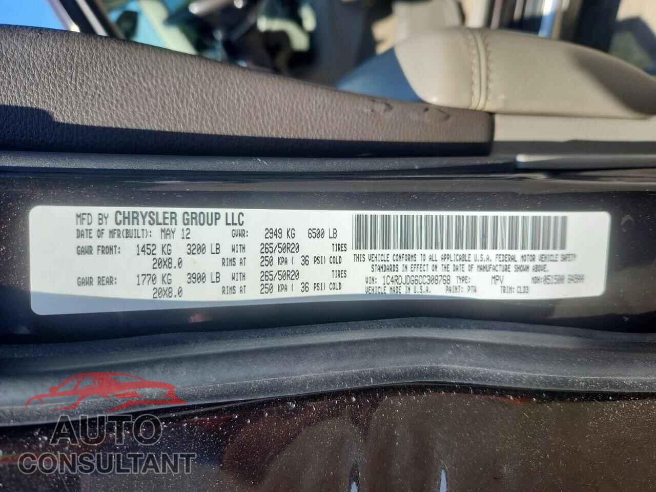 DODGE DURANGO 2012 - 1C4RDJDG6CC308768