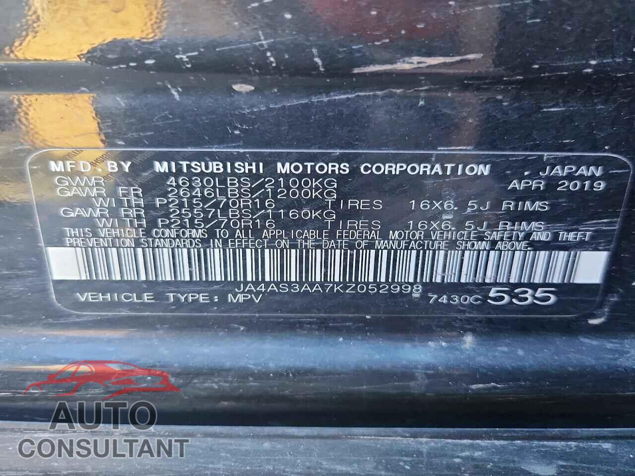 MITSUBISHI ECLIPSE 2019 - JA4AS3AA7KZ052998