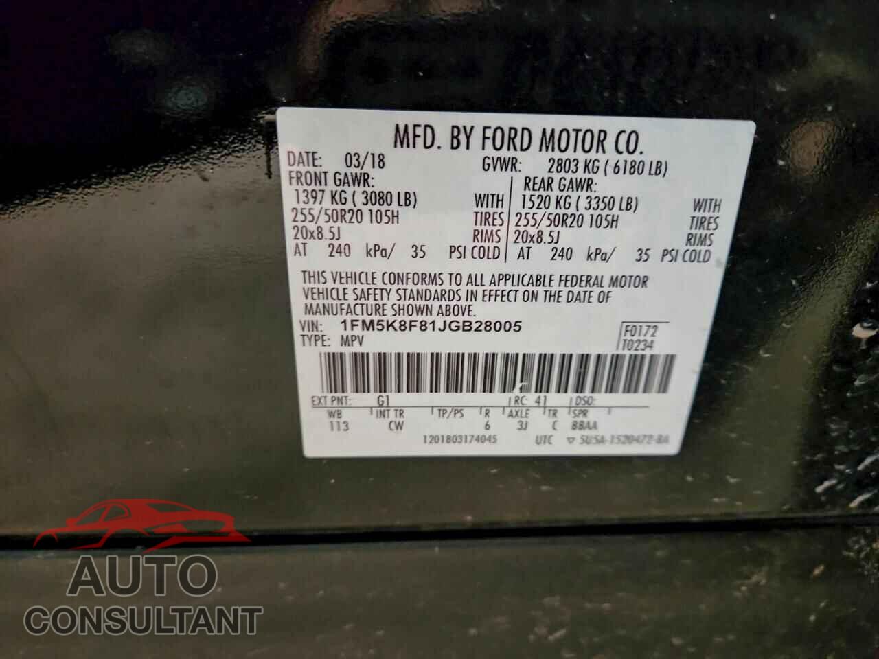 FORD EXPLORER 2018 - 1FM5K8F81JGB28005