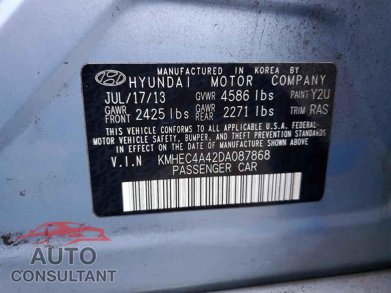 HYUNDAI SONATA 2013 - KMHEC4A42DA087868
