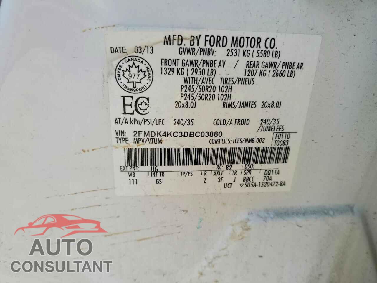 FORD EDGE 2013 - 2FMDK4KC3DBC03880