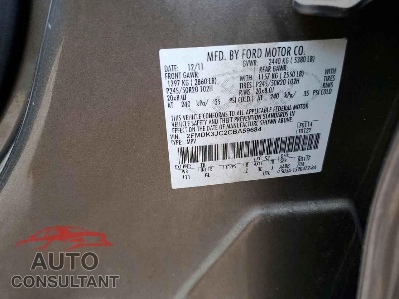 FORD EDGE 2012 - 2FMDK3JC2CBA59684