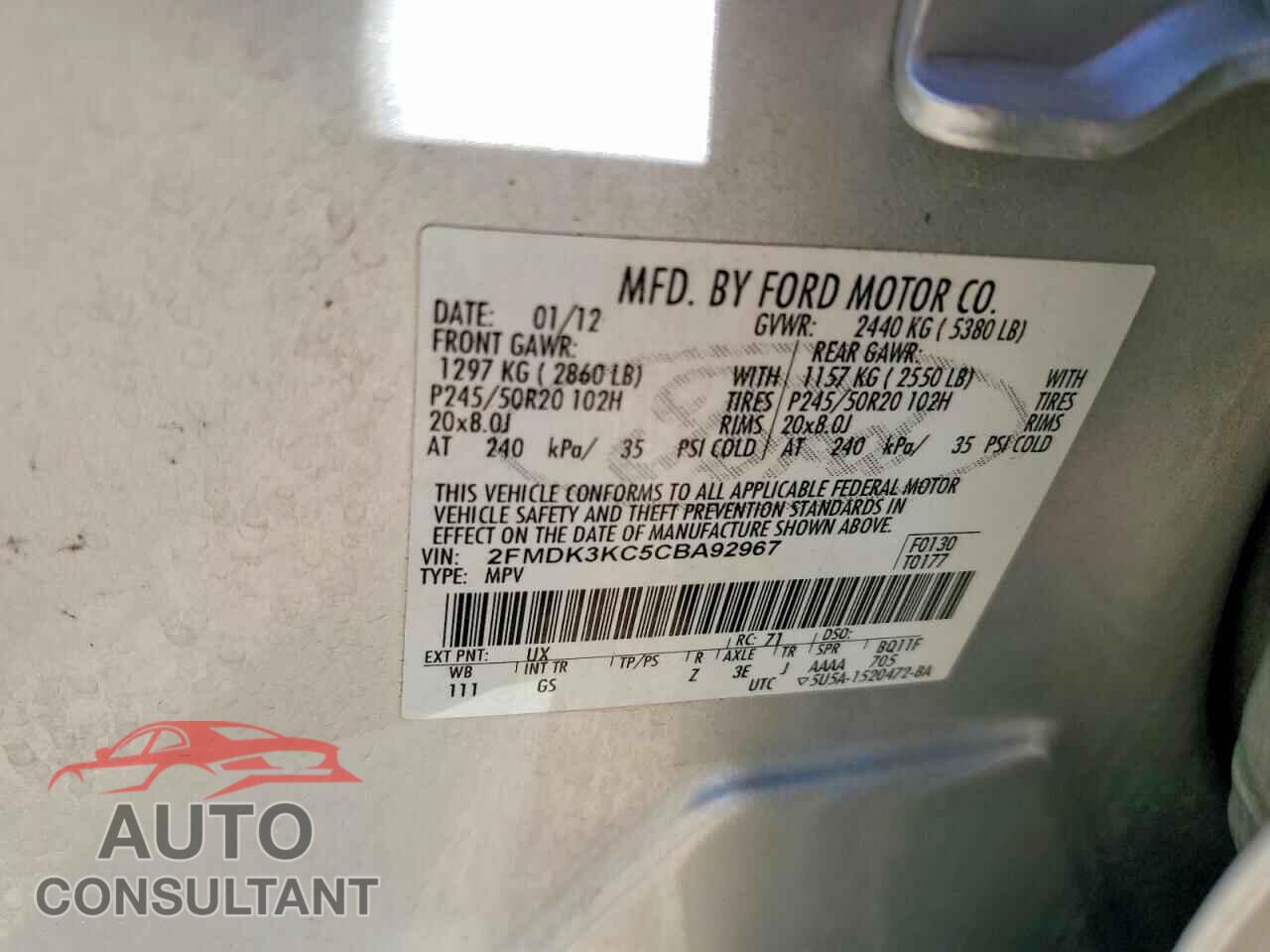 FORD EDGE 2012 - 2FMDK3KC5CBA92967