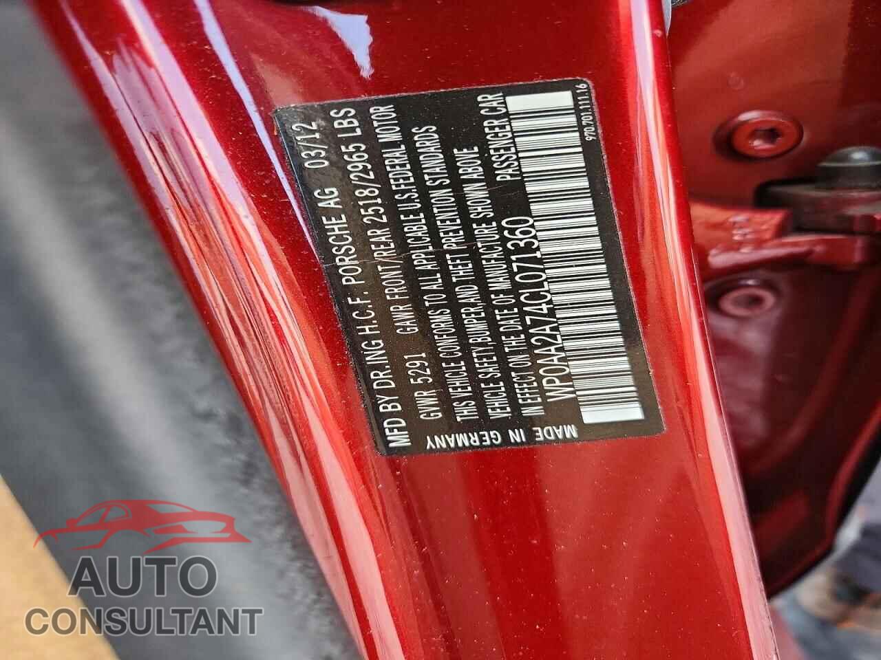 PORSCHE PANAMERA 2012 - WP0AA2A74CL071360