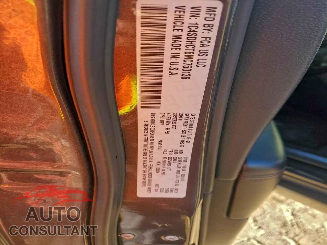 DODGE DURANGO 2021 - 1C4SDHCT6MC750136