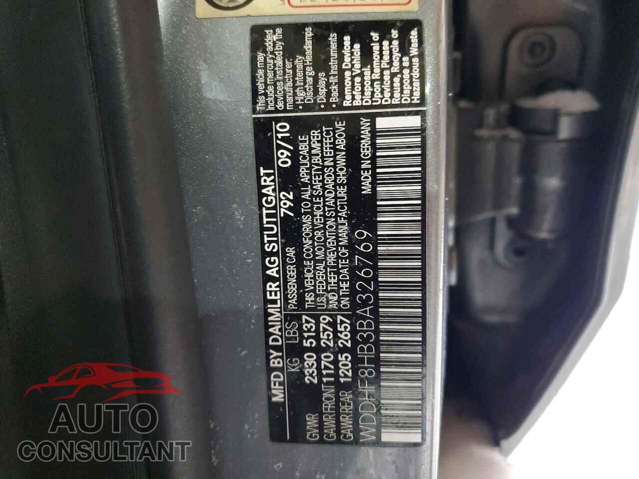 MERCEDES-BENZ E-CLASS 2011 - WDDHF8HB3BA326769