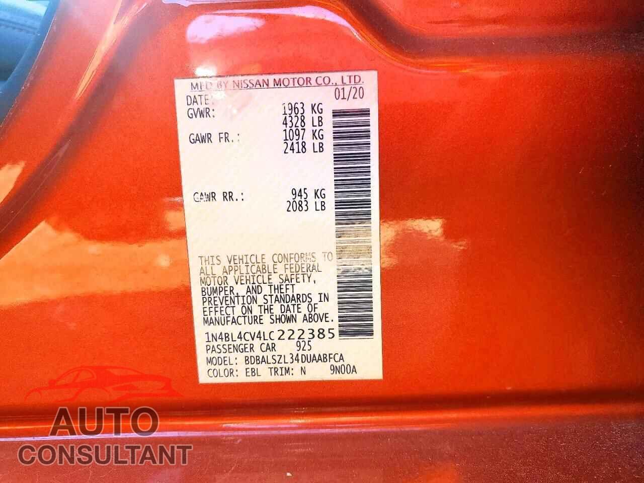 NISSAN ALTIMA 2020 - 1N4BL4CV4LC222385