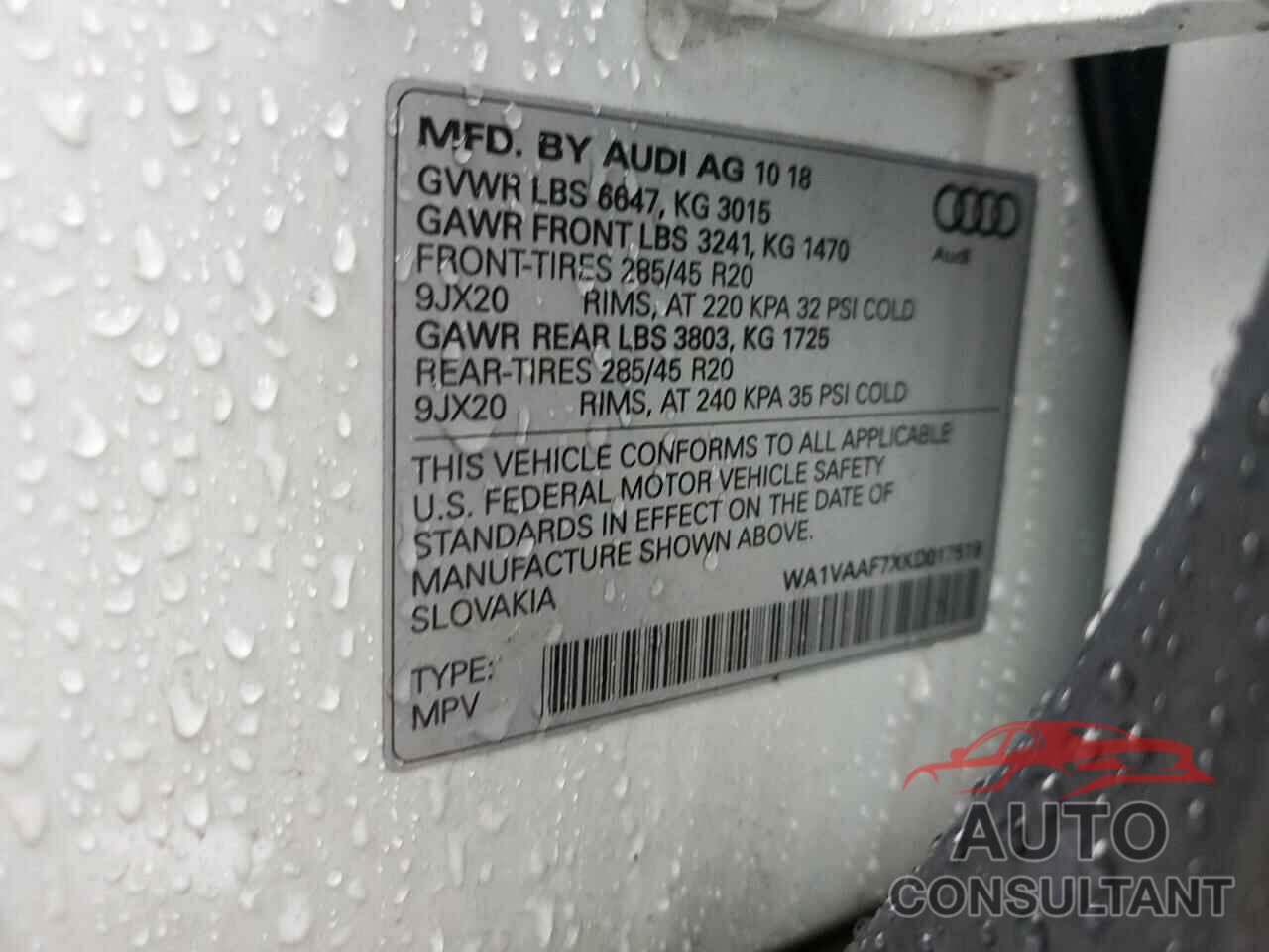 AUDI Q7 2019 - WA1VAAF7XKD017519