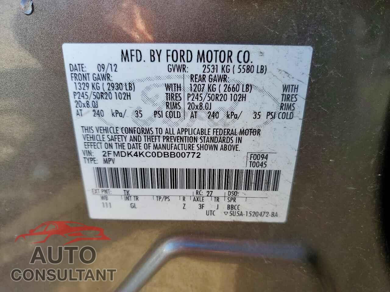 FORD EDGE 2013 - 2FMDK4KC0DBB00772
