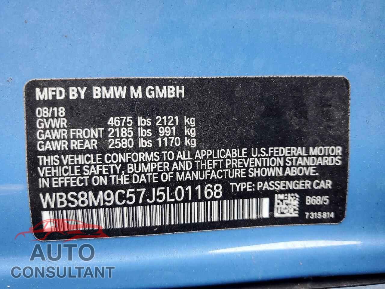 BMW M3 2018 - WBS8M9C57J5L01168