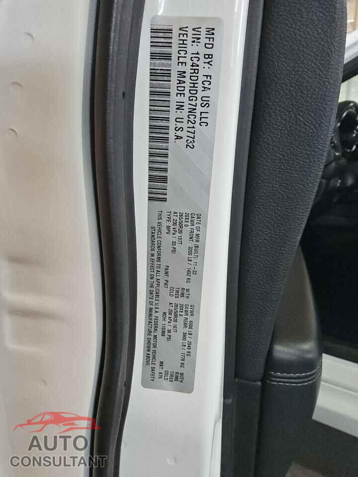 DODGE DURANGO 2022 - 1C4RDHDG7NC217732