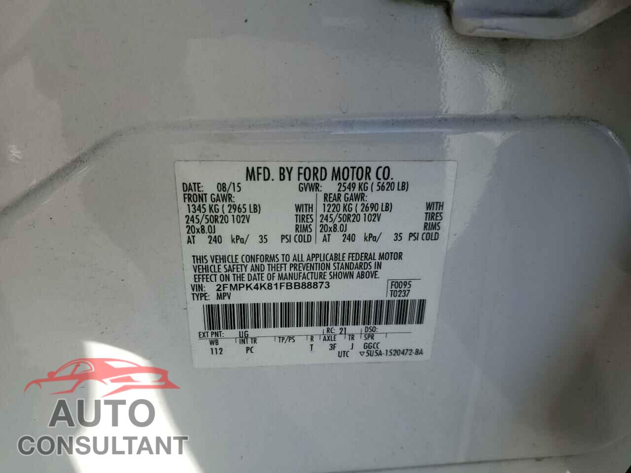 FORD EDGE 2015 - 2FMPK4K81FBB88873