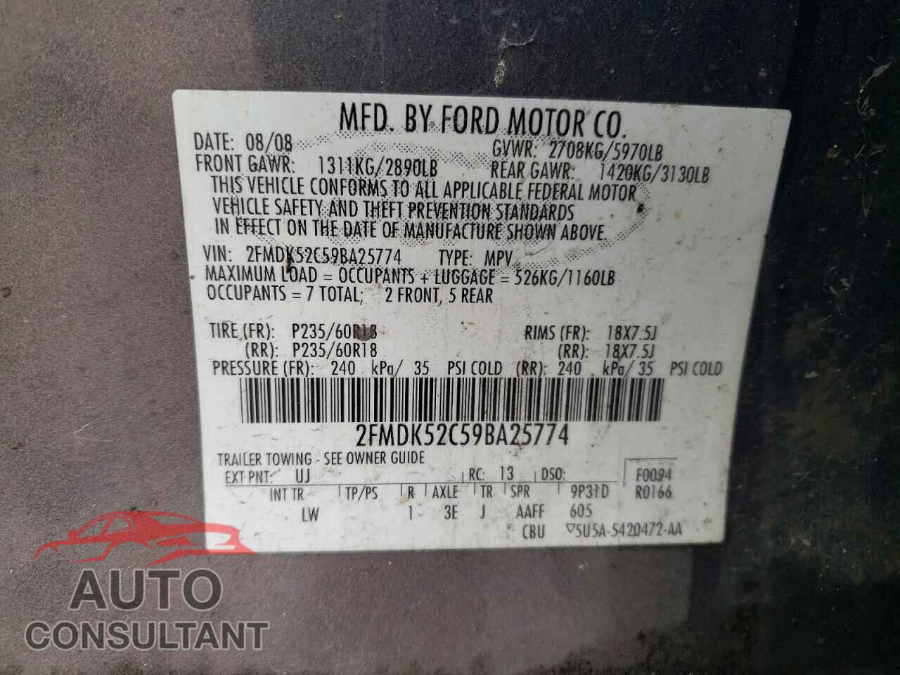 FORD FLEX 2009 - 2FMDK52C59BA25774