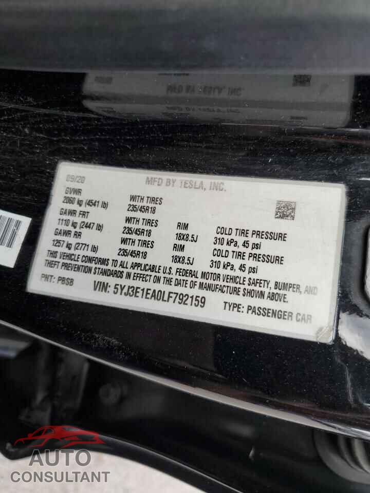 TESLA MODEL 3 2020 - 5YJ3E1EA0LF792159