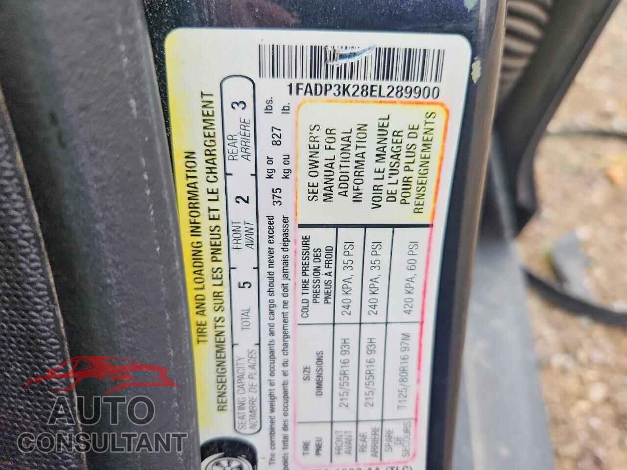 FORD FOCUS 2014 - 1FADP3K28EL289900