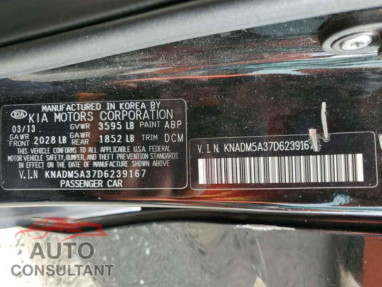 KIA RIO 2013 - KNADM5A37D6239167