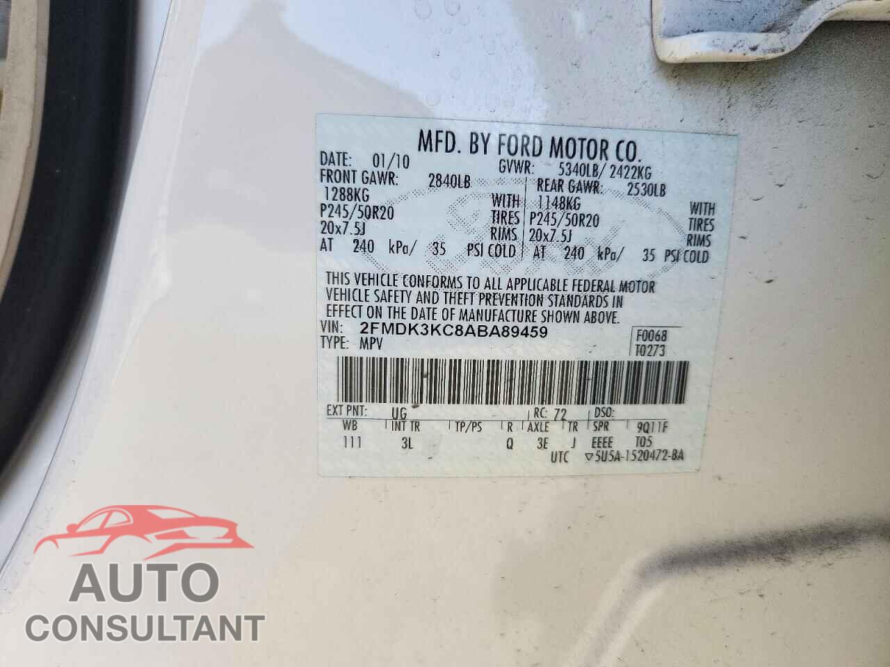 FORD EDGE 2010 - 2FMDK3KC8ABA89459